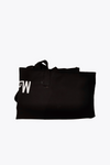 A black tote bag with two short handles and partially visible text in white embroidered on one side. The text reads "PW," with the rest of the letters obscured by the angle of the bag. Perfect for a sophisticated traveler, "The One" Waterproof Travel Bag by looselyboho also features an internal pocket for added convenience.