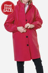 A person fastens the looselyboho VIVA MAGENTA WINDBREAKER—a vibrant, water-resistant red jacket with black buttons—worn with black pants. A "Final Drop SALE!" red badge appears in the top left corner.